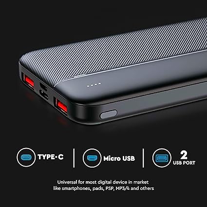 V-TAC Power Bank 10000 mAh avec Charge Rapide PD 22,5 W - PowerBank Chargeur Batterie Externe avec Port USB Type-C et 2 Ports USB-A - Compatible iPhone, iPad, Samsung, iPad, Xiaomi - Noir – Image 2