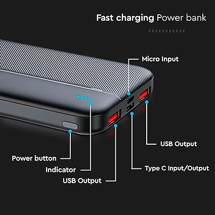 V-TAC Power Bank 10000 mAh avec Charge Rapide PD 22,5 W - PowerBank Chargeur Batterie Externe avec Port USB Type-C et 2 Ports USB-A - Compatible iPhone, iPad, Samsung, iPad, Xiaomi - Noir – Image 3
