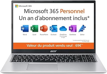 Acer Aspire 1 A115-32-C3AK Ordinateur Portable 15,6'' Full HD, PC Portable