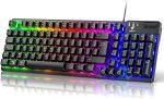 TECURS Clavier Gamer Semi-Mécaniques,19 Keys Anti-Ghosting Rétroéclairage LED, Multimédia, Silencieuses, Clavier Gaming Membrane AZERTY, Etanche pour Ordinateur Windows/Xbox/ PS4, USB Filaire