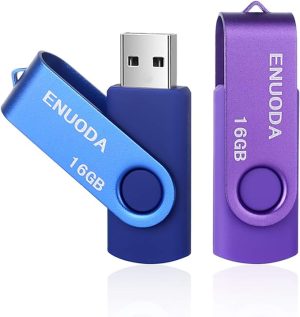 Lot de 2 Clé USB 16 Go ENUODA USB 2.0 Flash Drive Stockage Rotation Disque Mémoire Stick Blue violet