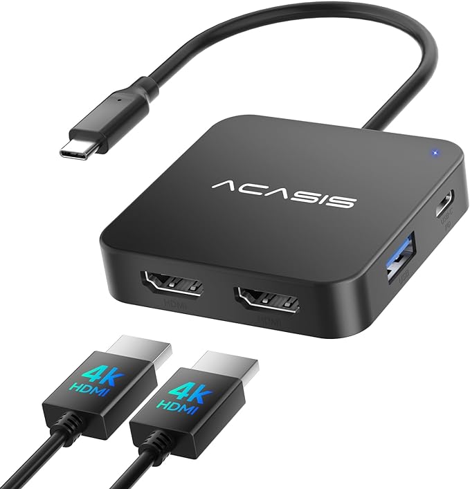 Hub, Adaptateur, ACASIS, USB C Station d'accueil Dual Moniteur vers Double 4K HDMI, 100W PD, 2 USB 3.0, 1 USB C 3.0, pour MacBook, Steam Deck, Dell/HP/Lenovo/Surface/Switch