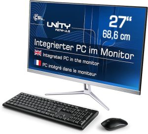 PC Tout-en-Un CSL Unity F27W-JLS, 68,58 cm (27 Pouces, 1920x1080 Full HD) - AIO Puissant (Intel Pentium N6000 CPU 4x3300 MHz, 256 Go SSD, 8 Go DDR4-RAM, Windows 11 Famille), Blanc