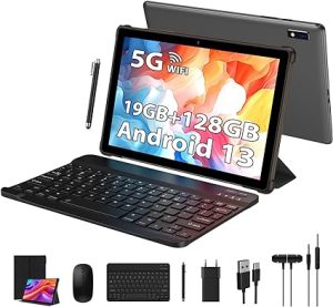 PIXPEAK Tablet 10 Pouces Android 13, Tablette avec 5G WiFi Octa-Core 2.0GHz, 19GB RAM, 128GB ROM (TF 1TB), 8000mAh, 5+8MP Camera, Tablette avec Clavier|Souris|Etui|Casque|Headphones-Gris