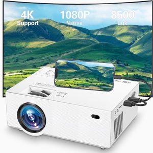 Projecteur vidéo 8500 Lumens, Projecteur Portable 1080P Full HD, Mini vidéoprojecteur Compatible avec HDMI, VGA, USB, AV, Ordinateur Portable, Smartphone